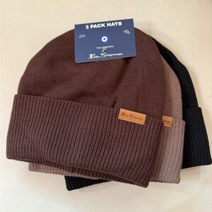 Ben Sherman Trio Beanie Set - Brown, Tan, Black